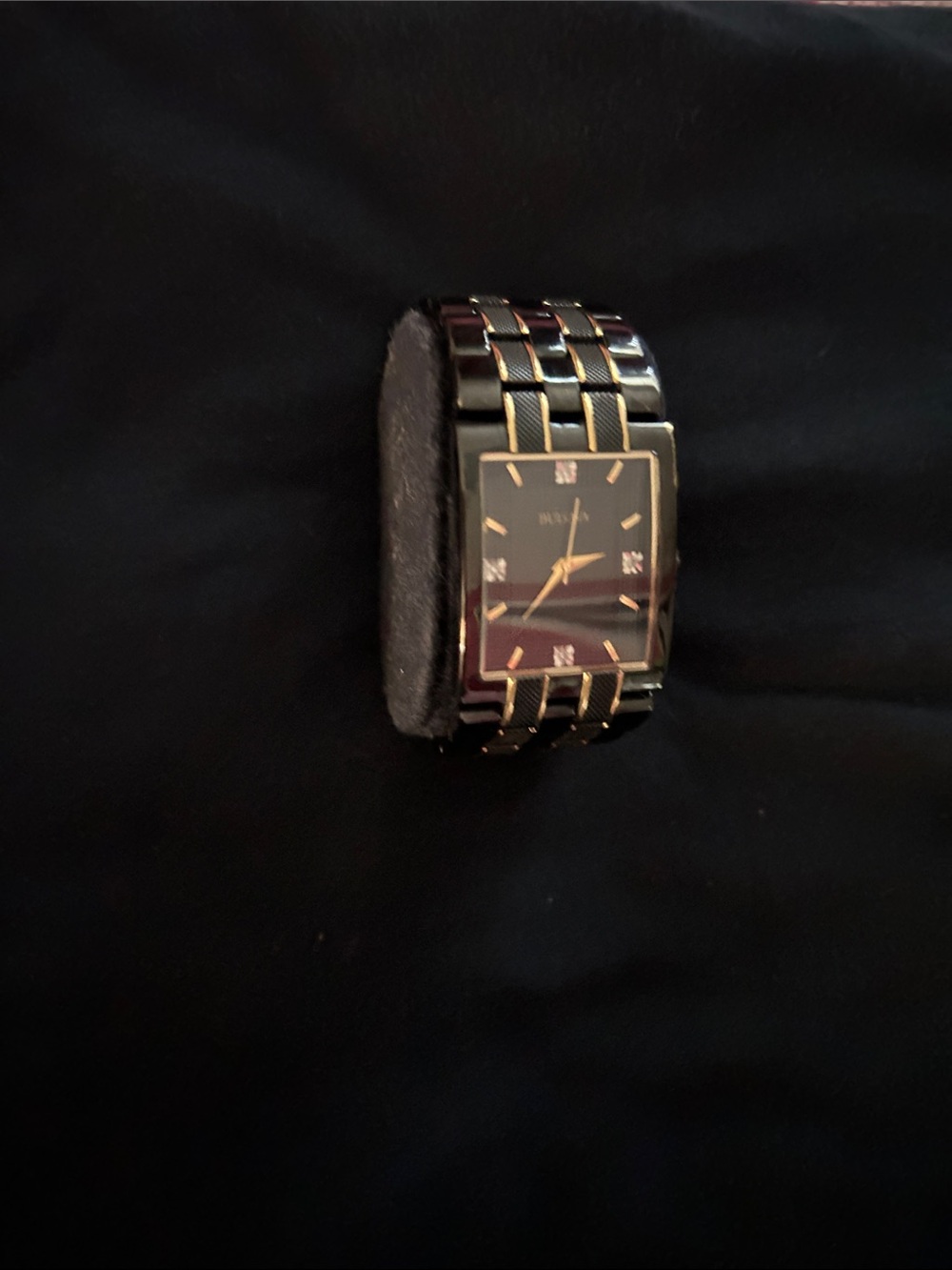 Bulova Two-Tone Black and Gold Rectangular Men’s Bracelet Watch